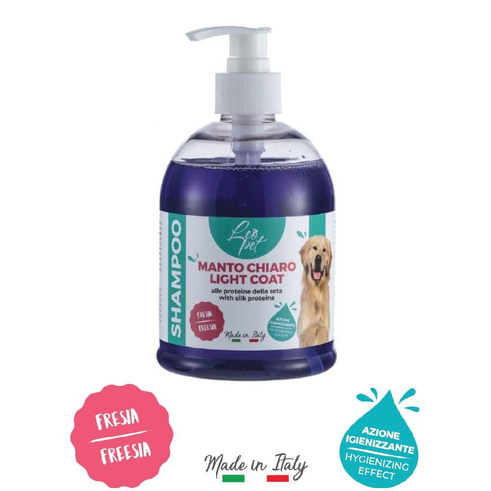 SHAMPOO PER CANI A MANTO CHIARO ALLE PROTEINE DELLA SETA - PROFUMO FRESIA 500 ML - LEOPET