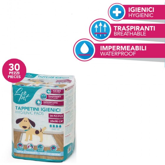 TAPPETINO MULTIUSO SUPER ASSORBENTE CON STRIP ADESIVO 60  X 90 CM 30 PEZZI - LEOPET