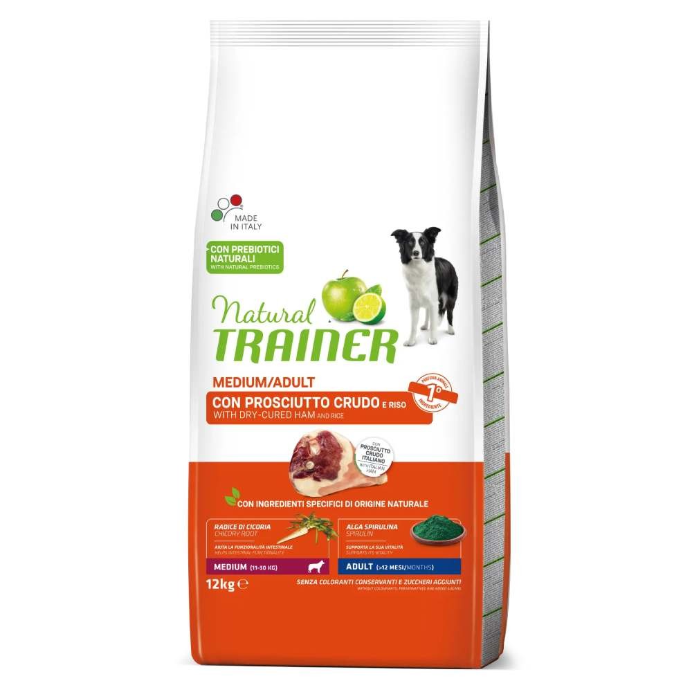 CROCCHETTE CANE MEDIUM ADULT CON PROSCIUTTO CRUDO 12 KG - NATURAL TRAINER